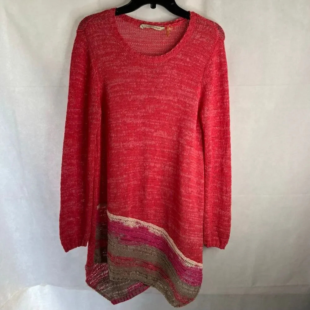 Soft Surroundings Asymmetrical Open Weave Boho Sweater Sz Medium